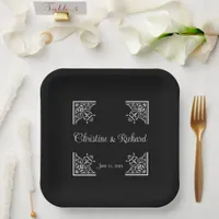 Bold Black and White Vintage Wedding Paper Plates