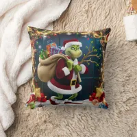 The Grinch steals gifts from a snowy holiday scene Throw Pillow