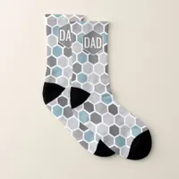 Classy Blue Gray Geometric Pattern Monogram Socks