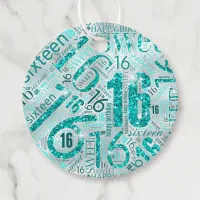 Sweet Sixteen Sparkle Word Cloud Teal ID265 Favor Tags