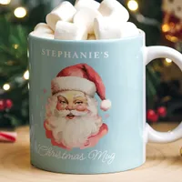 Blue Vintage Retro Santa Claus Christmas Coffee Mug