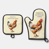 Funny Cooking Caption Humor Hen Chicken Picture Oven Mitt & Pot Holder Set