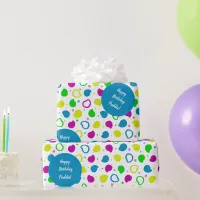 Colorful neon dots and shapes retro pattern wrapping paper