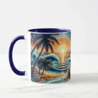 Mosaic Ai Art | Ocean Sunset and Palm Trees Mug