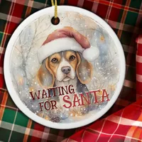 Beagle Waiting For Santa Snowy Dog Christmas Ceramic Ornament