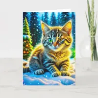 Christmas Kitten Playing in the Snow  Card