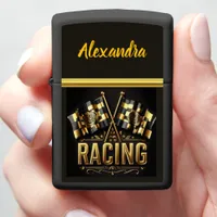 Flags of victory showcasing excitement in racing zippo lighter