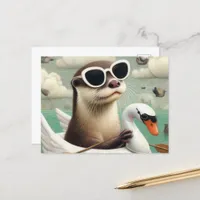 Cute Otter in a Floating Swan Postcard