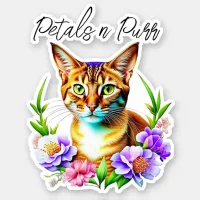 Petals and Purr Cute Cat and Pretty Flowers Sticker