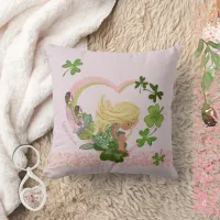 Shamrock Girl Soft Pink Throw Pillow