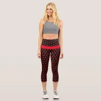 Red Heart Girly Fun Balloon Pattern Black Modern Capri Leggings