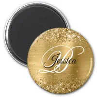 Faux Shiny Gold Glitter Foil Monogram Magnet