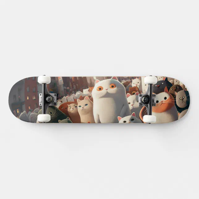 Cat City Cartoon Crowd Skateboard