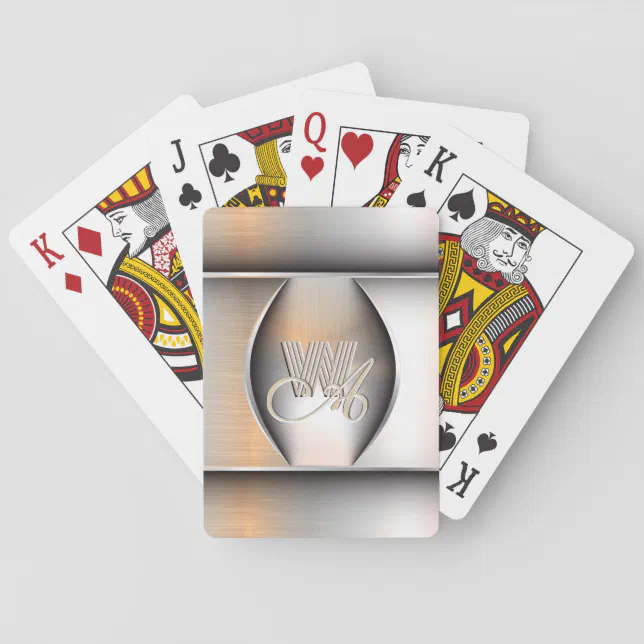 Shining Brushed Steel Monogram  Poker Cards