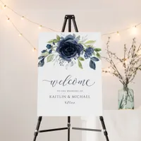 Wedding Welcome Sign Navy Blue Watercolor Floral