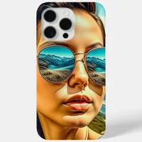 Beautiful Woman in Sunglasses Mountain Reflectoin iPhone 15 Pro Max Case