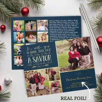 REAL Foil Christian Verse Blue Christmas Photo Foil Holiday Card