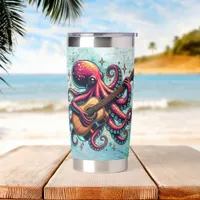 Funny Cartoon Octopus Playing Guitar Insulated Tumbler