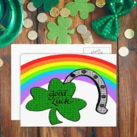 Good Luck Shamrock, Rainbow and Horseshoe Postcard