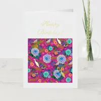 Tropical Birds Floral Botanical Birthday Card