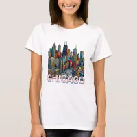 Pop art Comic Book Art Chicago Illinois Skyline T-Shirt