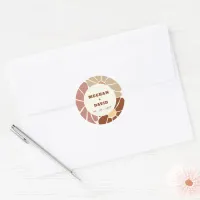 Terracotta Retro Groovy Boho Chic Floral Wedding Classic Round Sticker