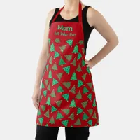 Best Mom Ever Green Christmas Trees Red Patterned Apron