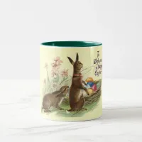 Vintage Brown Easter Rabbits Eggs in Basket, ZSSG Two-Tone Coffee Mug