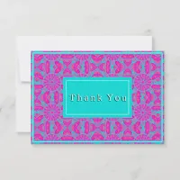 Hand Drawn Boho Mandala in Pink and Blue Thank You Card