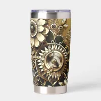 Vintage Gold Steampunk Metal Gears and Flowers Insulated Tumbler