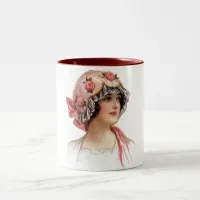 Vintage Lady in Silk Flowered Bonnet Two-Tone Coffee Mug