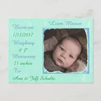 Sweet Teal and Blue Baby Boy Birth Announcements