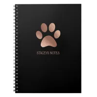 Rose Gold And Charcoal Paw Print Logo Personalized Notebook