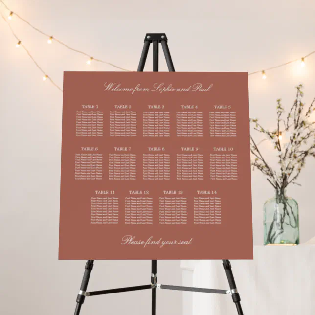 Cocoa Sienna 14 Table Wedding Seating Chart Foam Board