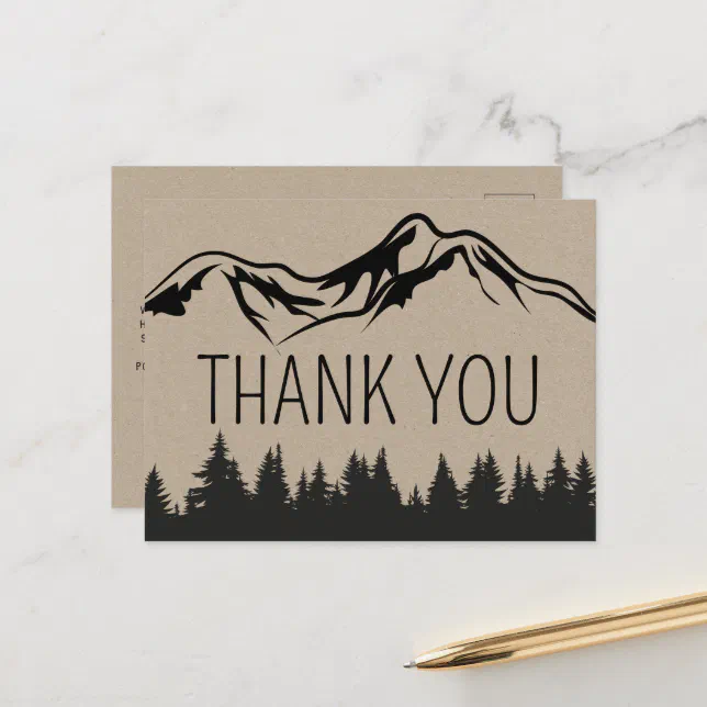 Rustic Woodsy Mountain Thank You Postcard