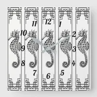 Black and White Seahorse Victorian Inspiration Square Wall Clock