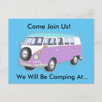 Purple Retro Van Camping Trip Invite Postcard