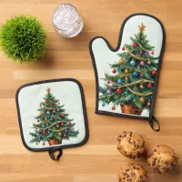 Christmas Tree Festive Winter Holiday Single Oven Mitt & Pot Holder Set