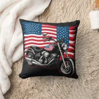 Classic motorcycle adorned with the American flag Throw Pillow