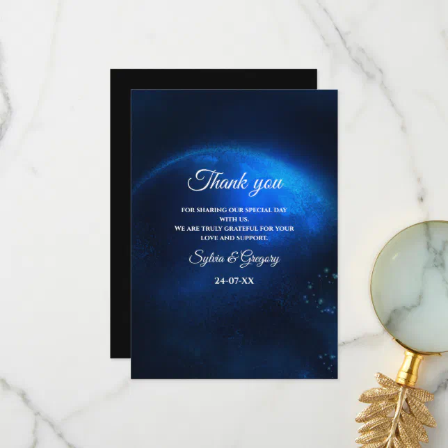 Celestial wedding Full Blue Moon & Stars Midnight Thank You Card