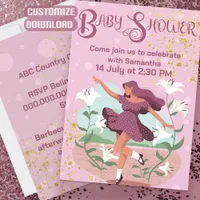 Pink Pregnant Dance Baby Shower Invitation