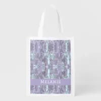 Pretty Lavender and Sage Leaves with Name  Grocery Bag