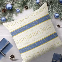 Blue Gold Christmas Pattern#35 ID1009 Throw Pillow