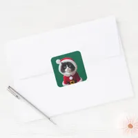 Christmas cat square sticker