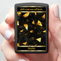 Sparkling shattered gold marble in dark zippo lighter