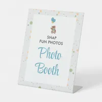 Blue Cute Boy Teddy Bear Baby Shower Photo Booth Pedestal Sign