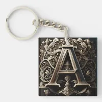 Medieval Ornamental Floral Letter A  Keychain