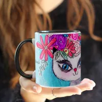 Colorful Flowers Siamese Cat Cute Illustration Fun Mug