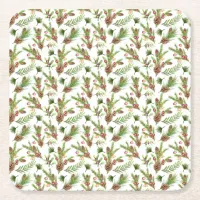 Pretty Pine Cones and Cuttings Botanical Square Paper Coaster
