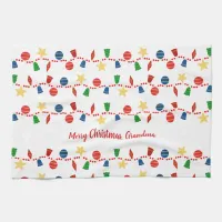 Beaded garland with retro Christmas ornaments Kitchen Towel